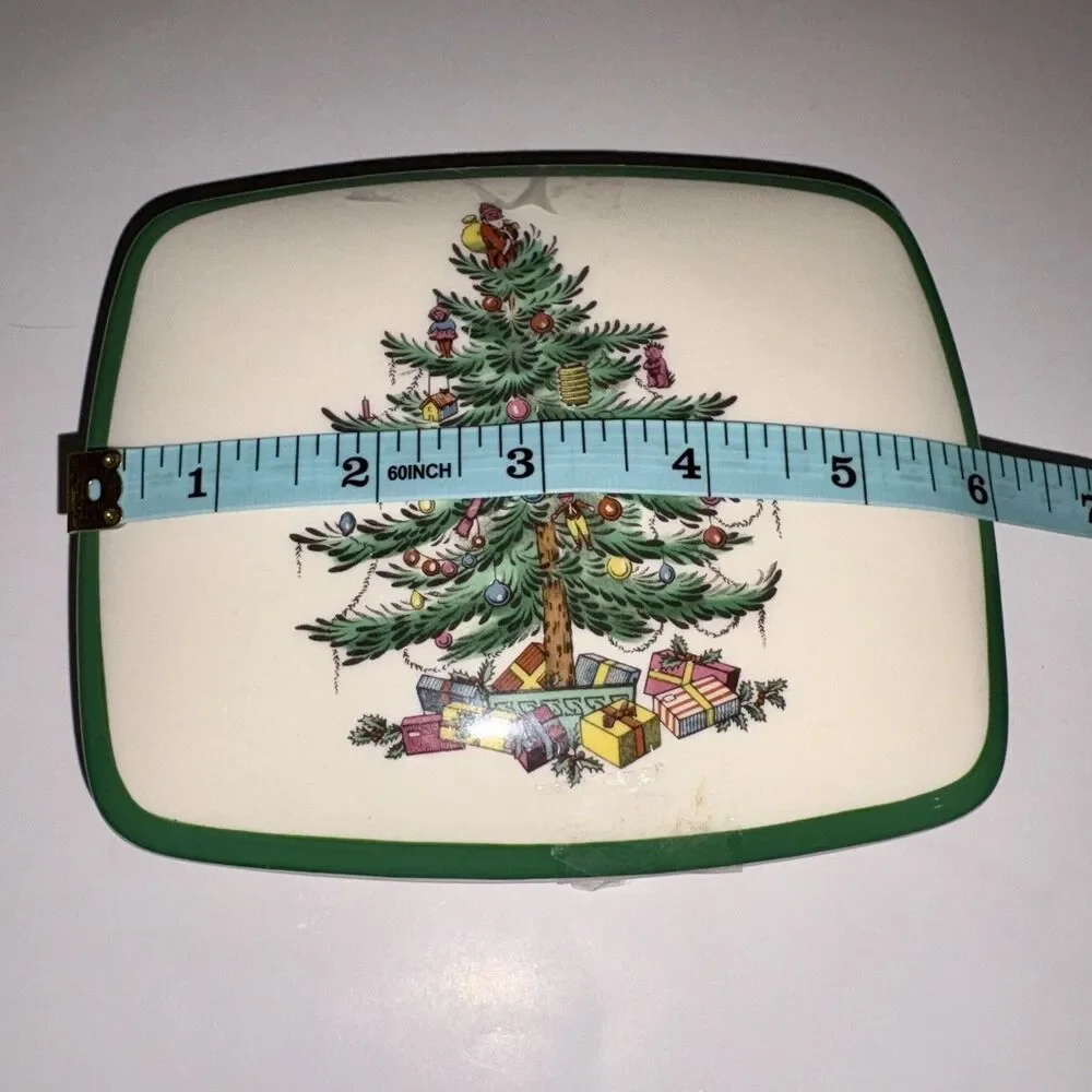 Spode Christmas Tree Covered Trinket Box Dish England